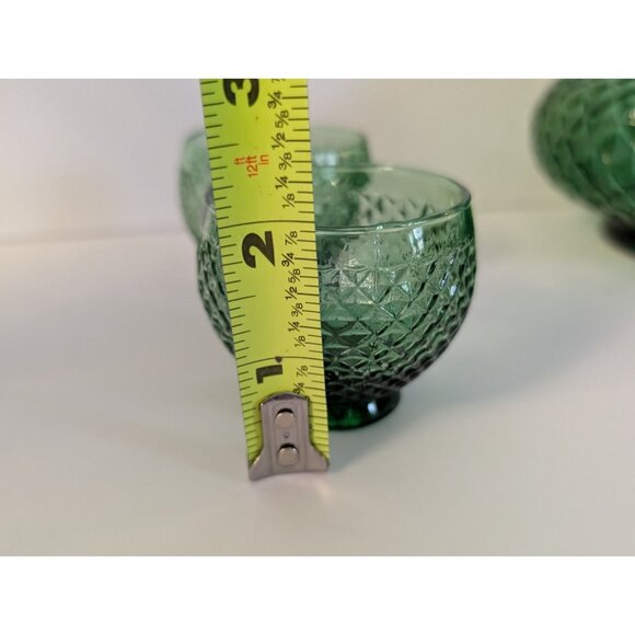 MCM Green Italian Diamond-Cut Glass Decanter With Stopper & 5 Glasses Vintage - Picture 6 of 9